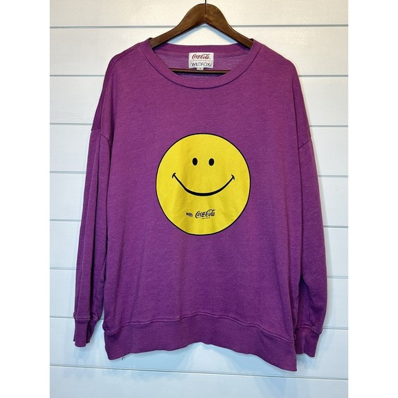 Wildfox Oversized Sweatshirt Small Coca-Cola Smiley Face Coke Roadtrip Purple - Picture 10 of 10